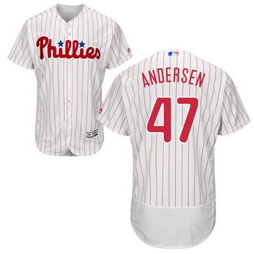 Phillies #47 Larry Andersen White(Red Strip) Flexbase Authentic Collection Stitched MLB Jersey - Click Image to Close